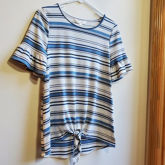 LC Lauren Conrad Blue & White Striped Tie-Front Shirt Size Small - Picture 2 of 15